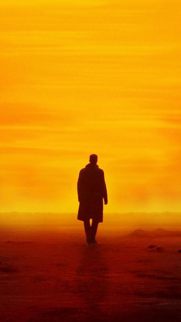 Lone Wanderer Silhouette in Golden Desert Mobile Wallpaper