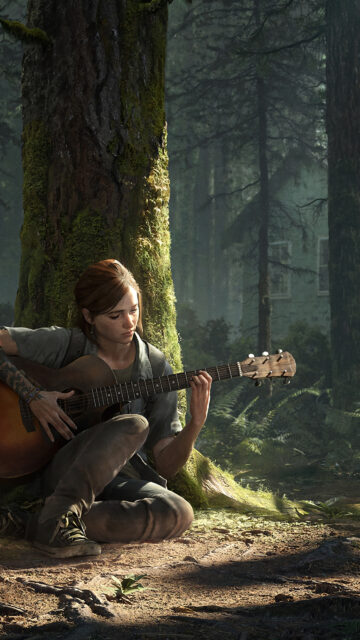 Ellie Williams Playing Guitar in Forest Mobile Wallpaper