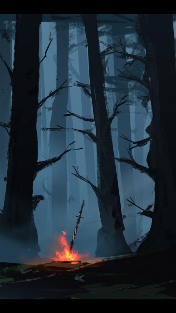 Dark Fantasy Bonfire Forest Mobile Wallpaper