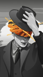 Noir Man with Fiery Explosion Artistic Mobile Wallpaper