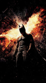 The Dark Knight Rises Batman Standing Against Exploding City Mobile Wallpaper
