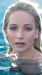 Jennifer Lawrence Elegant Poolside Portrait 4K Mobile Wallpaper
