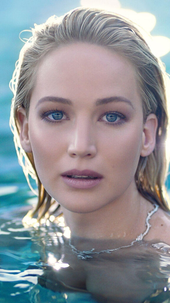 Jennifer Lawrence Elegant Poolside Portrait 4K Mobile Wallpaper