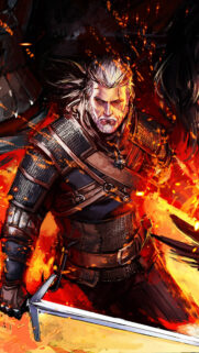 Geralt of Rivia Fiery Combat Mobile Wallpaper