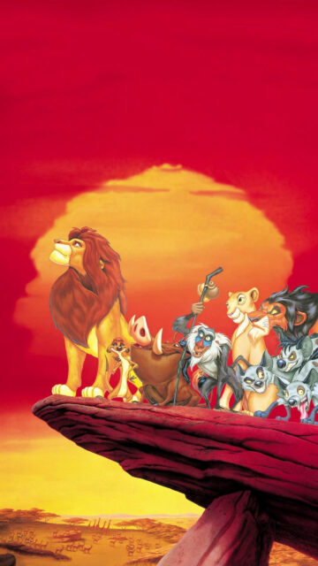 The Lion King Characters Standing on Pride Rock Mobile Wallpaper