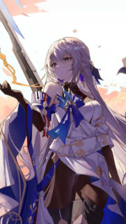 Elegant Silver-Haired Warrior Anime Mobile Wallpaper