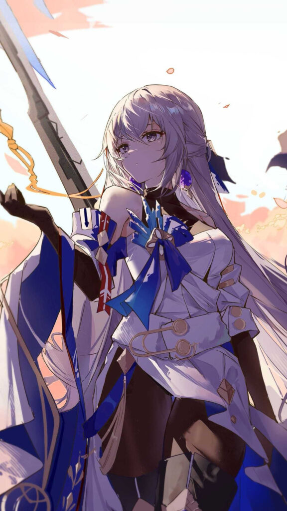 Elegant Silver-Haired Warrior Anime Mobile Wallpaper