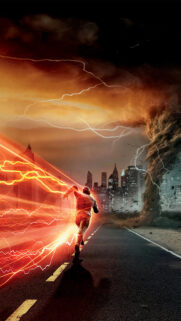 Superhuman Speedster Running Through City Mobile Wallpaper