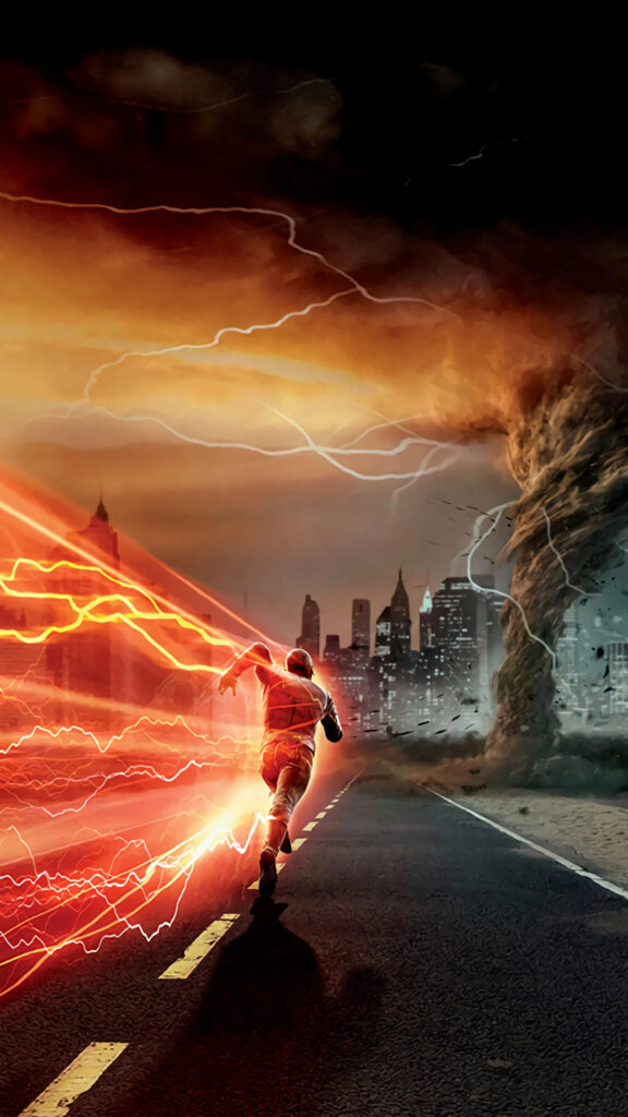 Superhuman Speedster Running Through City Mobile Wallpaper