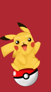 Cheerful Pikachu Sitting on a Poke Ball Mobile Wallpaper