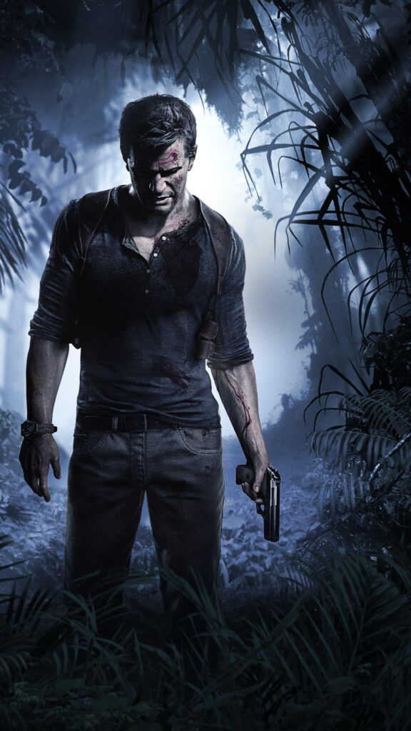 Battle-Worn Nathan Drake Uncharted Forest Mobile Wallpaper