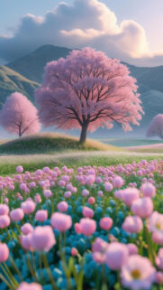 Enchanting Pink Blossom Landscape Mobile Wallpaper