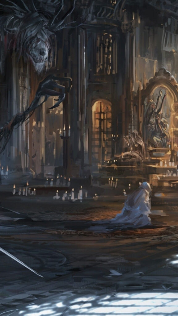 Dark Gothic Cathedral Prayer Mobile Wallpaper