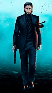 John Wick Standing in Suit with Silenced Pistol Mobile Wallpaper