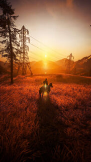Lone Rider at Golden Sunset Mobile Wallpaper