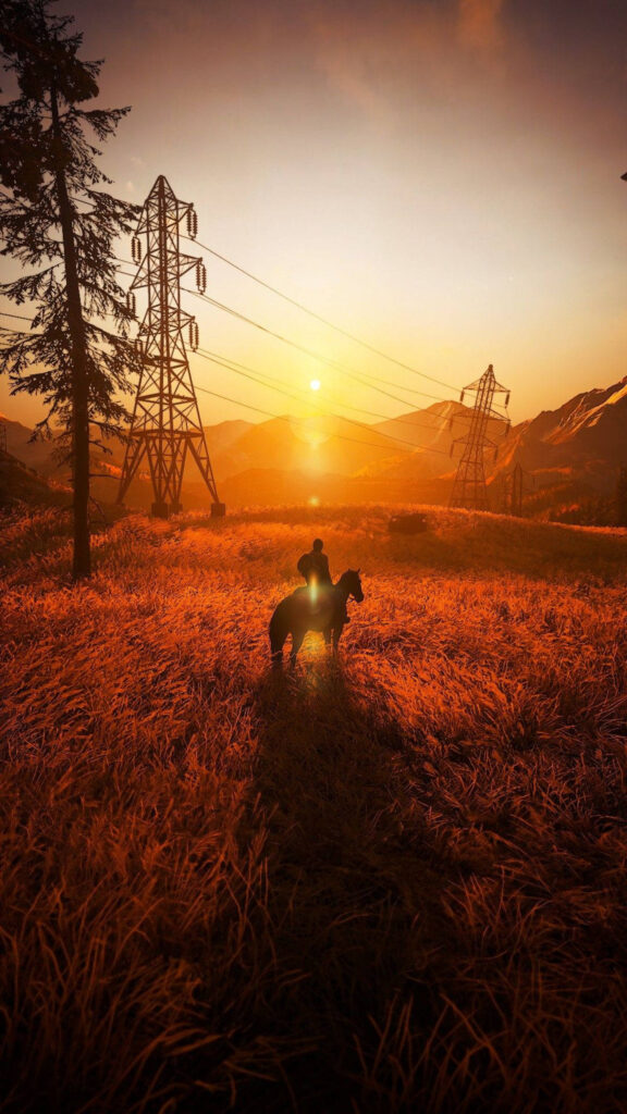 Lone Rider at Golden Sunset Mobile Wallpaper