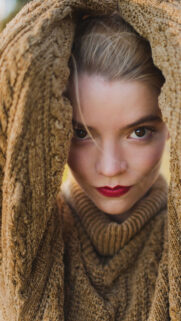 Anya Taylor-Joy Wrapped in Knit Sweater Mobile Wallpaper