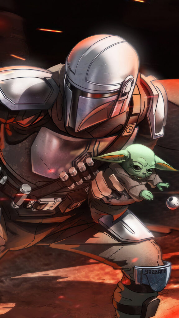 The Mandalorian and Grogu Dynamic Action Digital Art Mobile Wallpaper