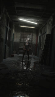 Horror Nurse in Abandoned Hallway Mobile Wallpaper