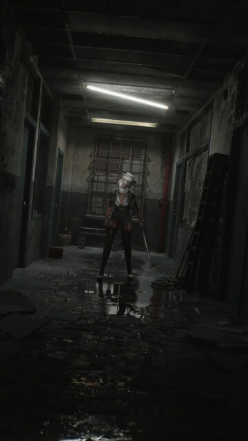 Horror Nurse in Abandoned Hallway Mobile Wallpaper