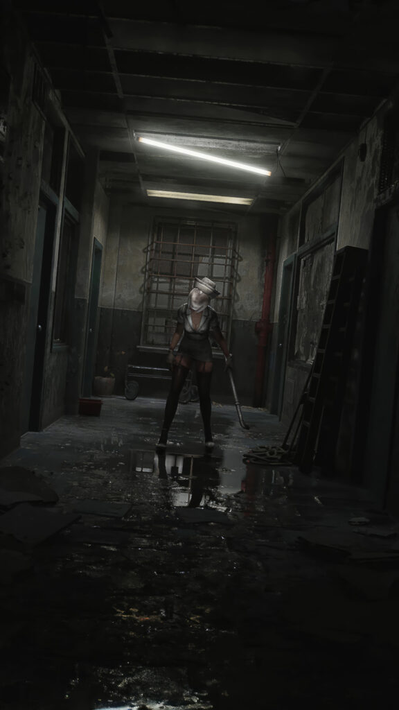 Horror Nurse in Abandoned Hallway Mobile Wallpaper
