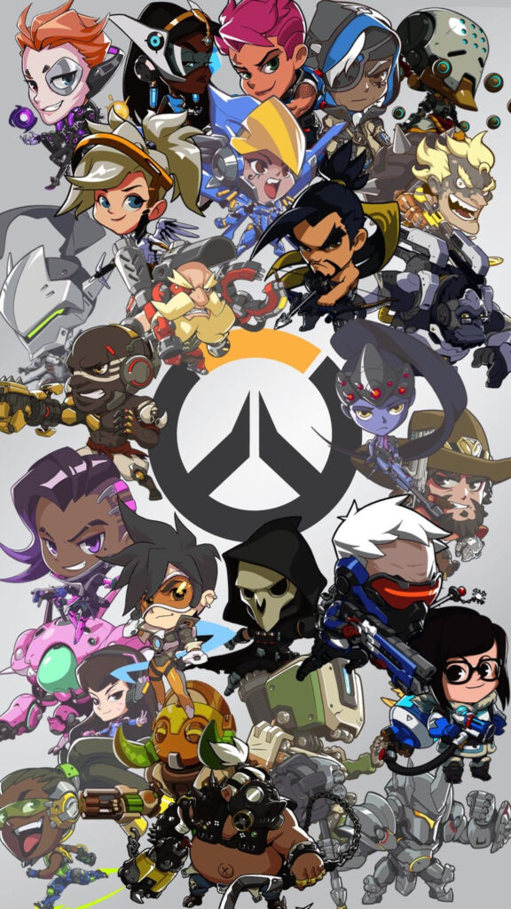 Overwatch Chibi Style Character Collage Mobile Wallpaper