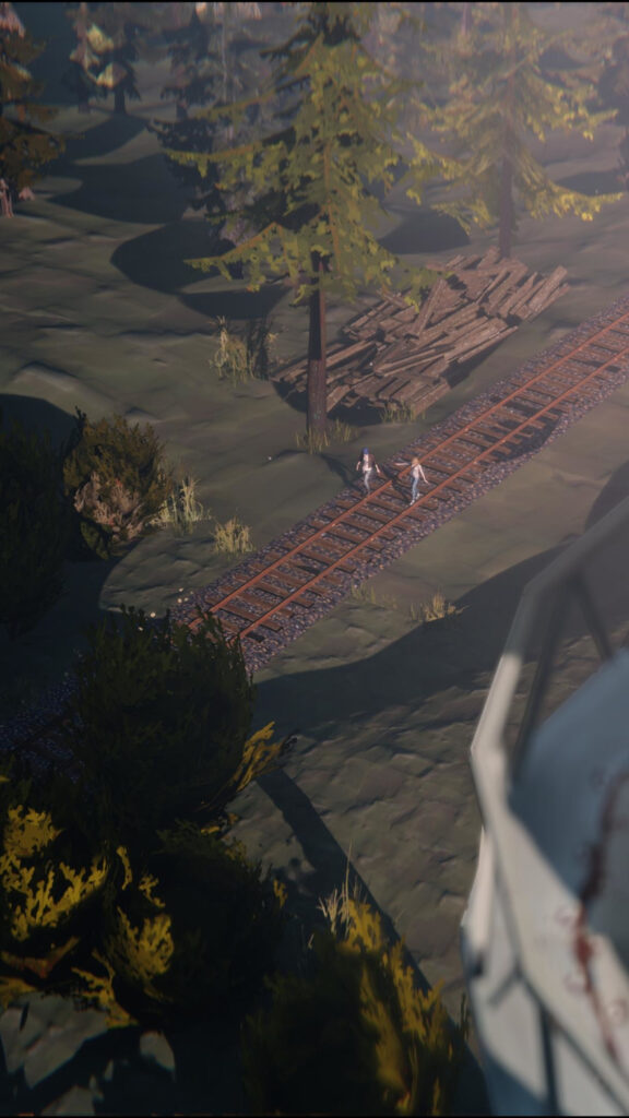 Max and Chloe Walking Along the Train Tracks Phone Wallpaper