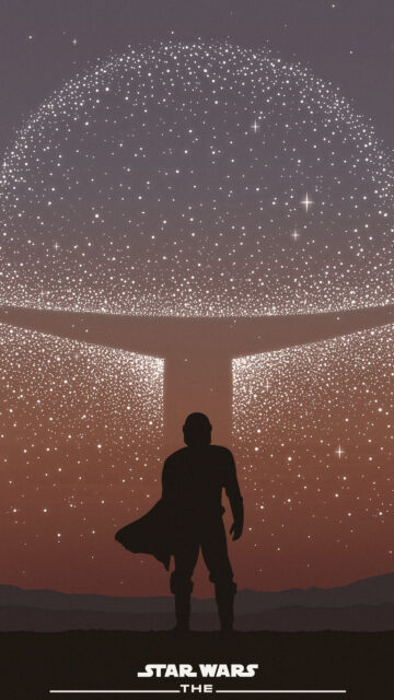 Minimalist Mandalorian Silhouette Space Mobile Wallpaper