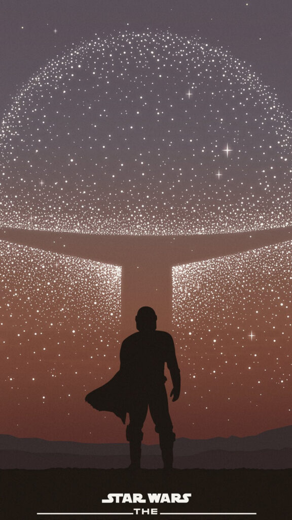 Minimalist Mandalorian Silhouette Space Mobile Wallpaper