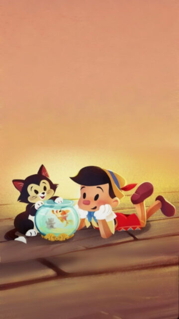 Pinocchio with Figaro and Cleo Digital Illustration Mobile Wallpaper