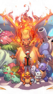 Red with Starter Pokemon Mobile Wallpaper