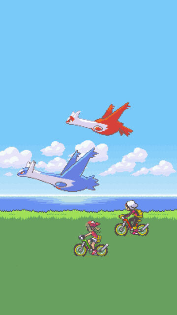 Pokémon Latias and Latios Riding Bike Mobile Wallpaper