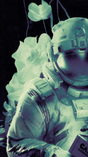 Astronaut Among Cosmic Flowers Vertical Mobile Wallpaper