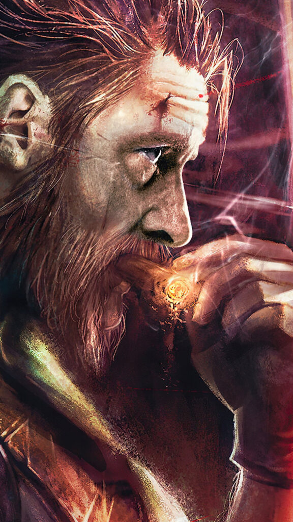 Detailed Close-up of a Bearded Man Smoking a Cigar Mobile Wallpaper