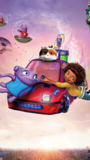 Home Movie Characters in Flying Car 4K Mobile Wallpaper