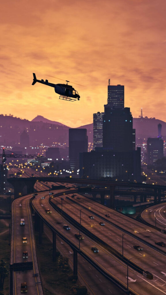 GTA V Sunset Highway City Skyline Mobile Wallpaper