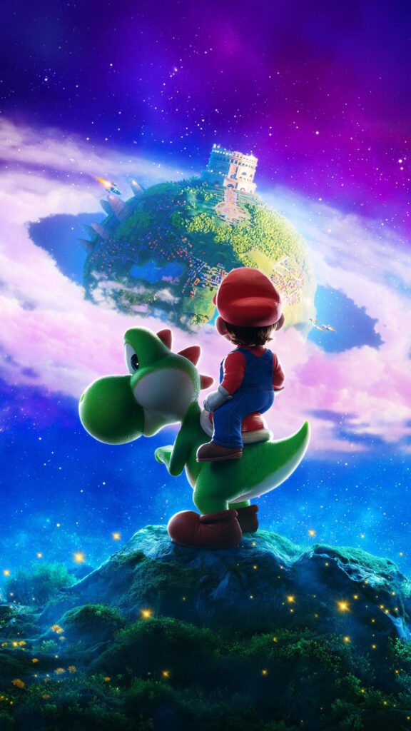 Mario and Yoshi Space Exploration Mobile Wallpaper
