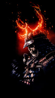 Flaming Samurai Skull Portrait Mobile Wallpaper