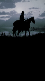 Lone Cowboy Silhouette at Dusk Mobile Wallpaper