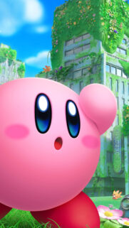 Kirby Exploring Overgrown City Ruins Mobile Wallpaper