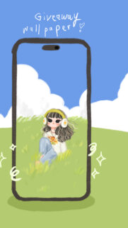 Anime Girl Listening to Music in Meadow Mobile Wallpaper