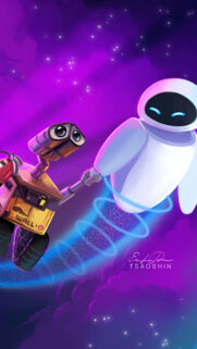 WALL-E and EVE Flying Through Space Mobile Wallpaper