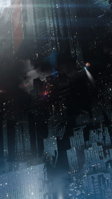 Dystopian Cyberpunk City Vertical Mobile Wallpaper