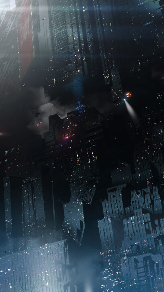 Dystopian Cyberpunk City Vertical Mobile Wallpaper