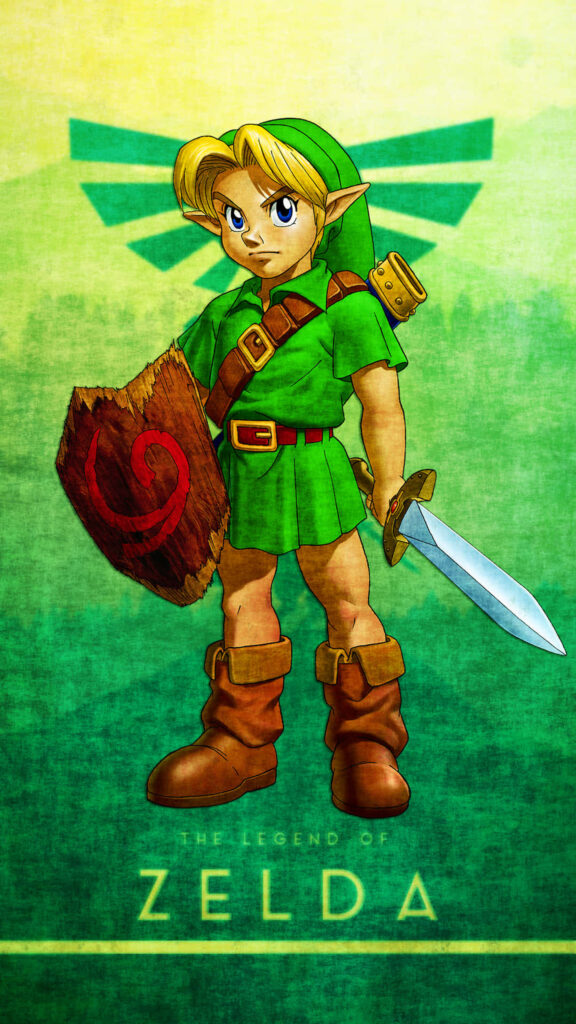 Link with Wooden Shield and Master Sword Mobile Wallpaper