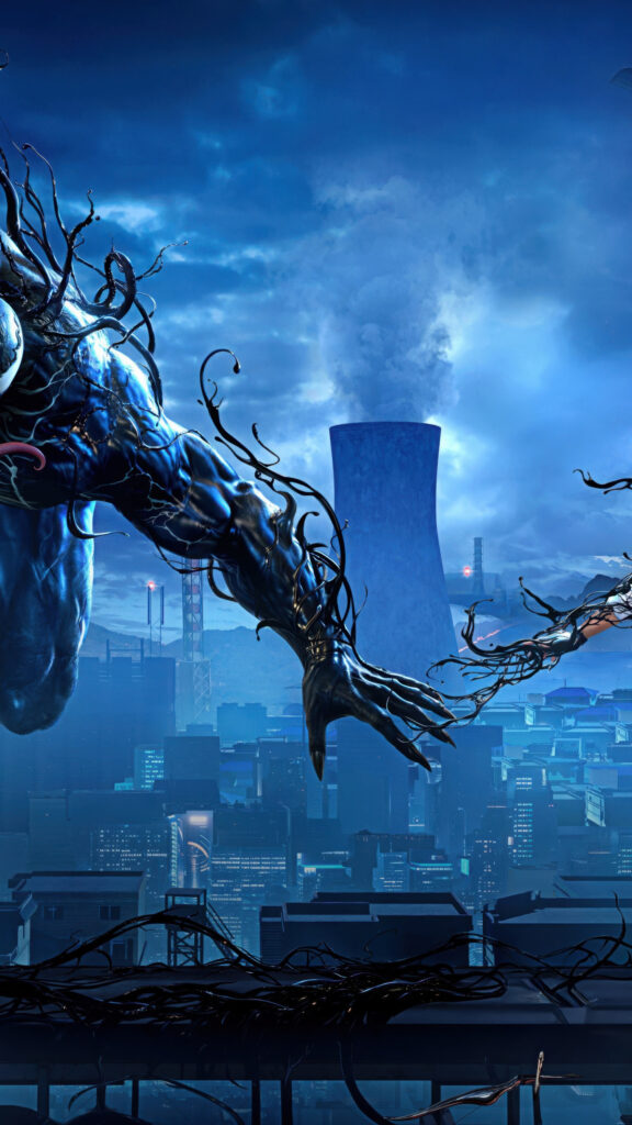 Venom and Spider-Man City Conflict Mobile Wallpaper