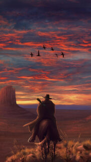 Lone Rider at Sunset Vertical Mobile Wallpaper