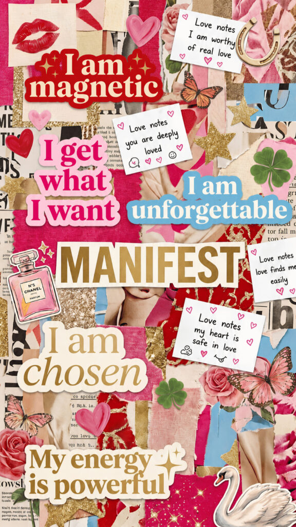 Aesthetic Manifestation Vision Board Collage for Abundance and Love Wallpaper