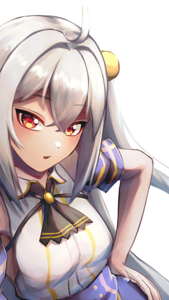 Anime Girl with Silver Hair and Red Eyes Vertical Mobile Wallpaper