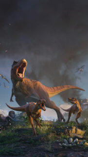 Epic T-Rex and Raptors Jungle Encounter Mobile Wallpaper